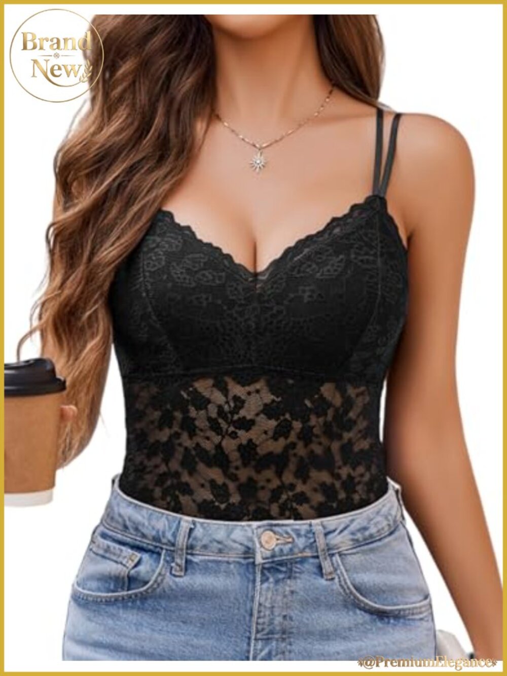 Lace Bralette V-Neck Tank Cami Spaghetti Strap Sleeveless Women